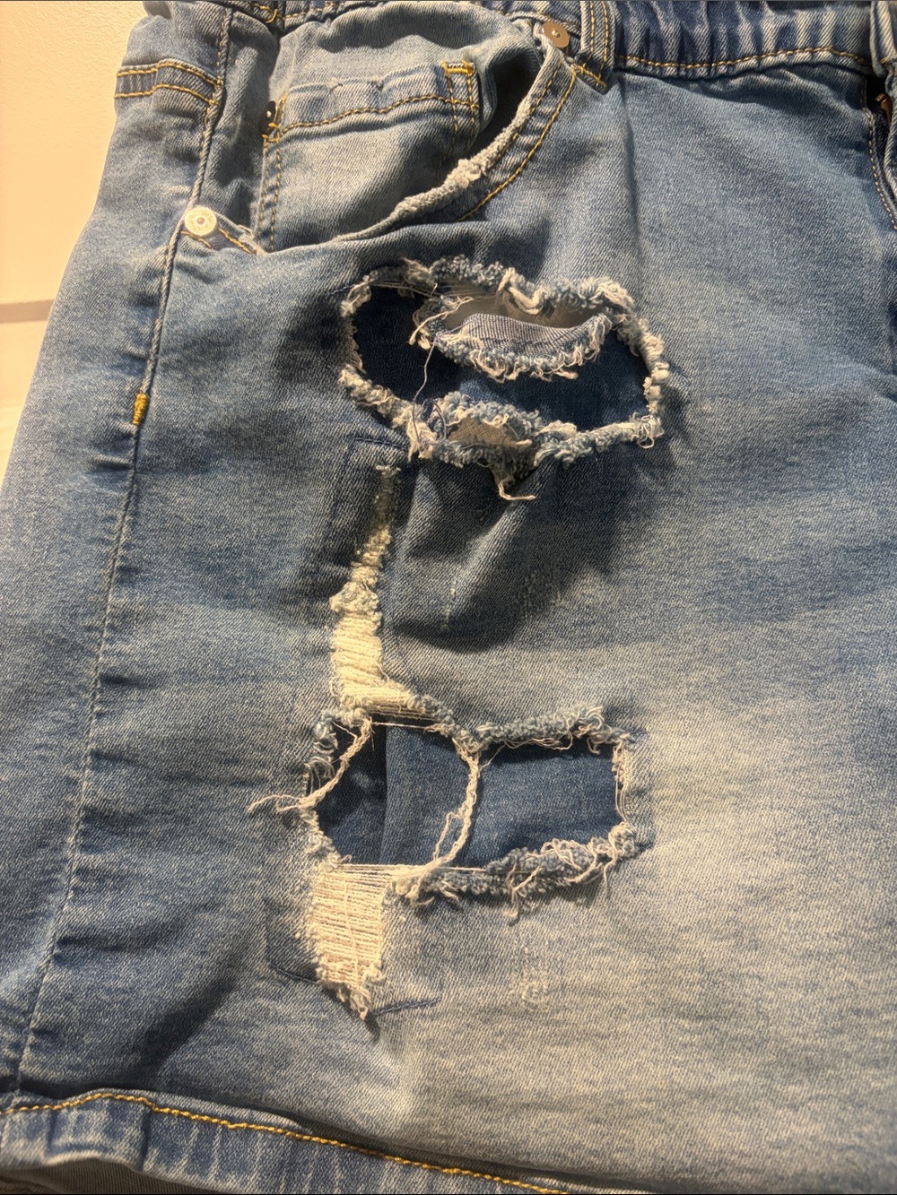 Distressed Light Blue Jean Shorts - Picture 2 of 9